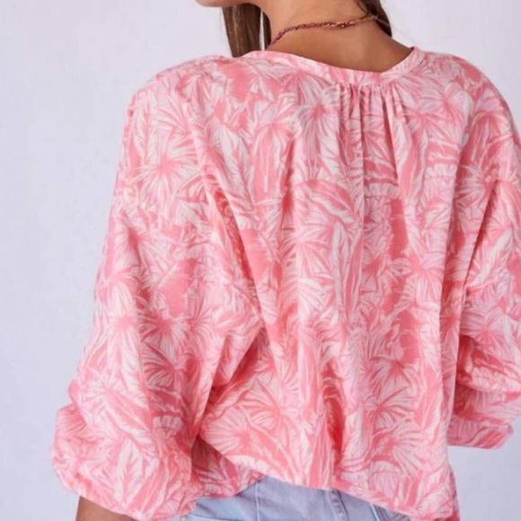 NWT OVERLOVER Cameron Top In Palms Coral Size XS - Picture 2 of 12